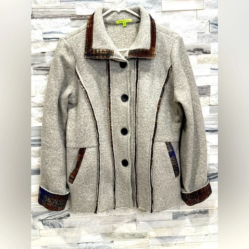 Trisha Tyler Women's Size-M Gray Fleece Coat Jacket Lagenlook